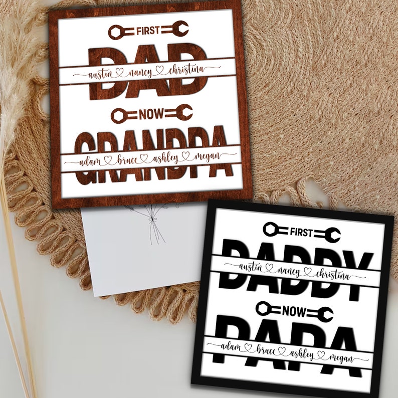 Personalized First Dad Now Grandpa Plaque, Custom Kids Name Father's Day Gift