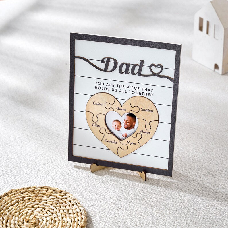 Custom Father's Day Puzzle Sign, Gift from Kids, The Piece That Holds Us Together, Picture Frame Sign