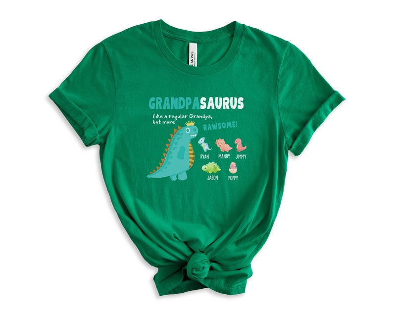 Personalized Grandfather With Grandkids Name Dinosaur Tshirt, Grandpasaurus Short Sleeve Tee