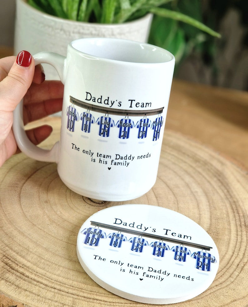 Personalised Mug for Him, Dads Football Team Mug, Birthday Gift for Daddy, Football Dad Gifts