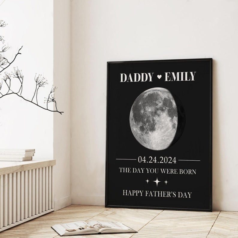 Custom Moon Phase by Date Wall Art Gift for New Dad