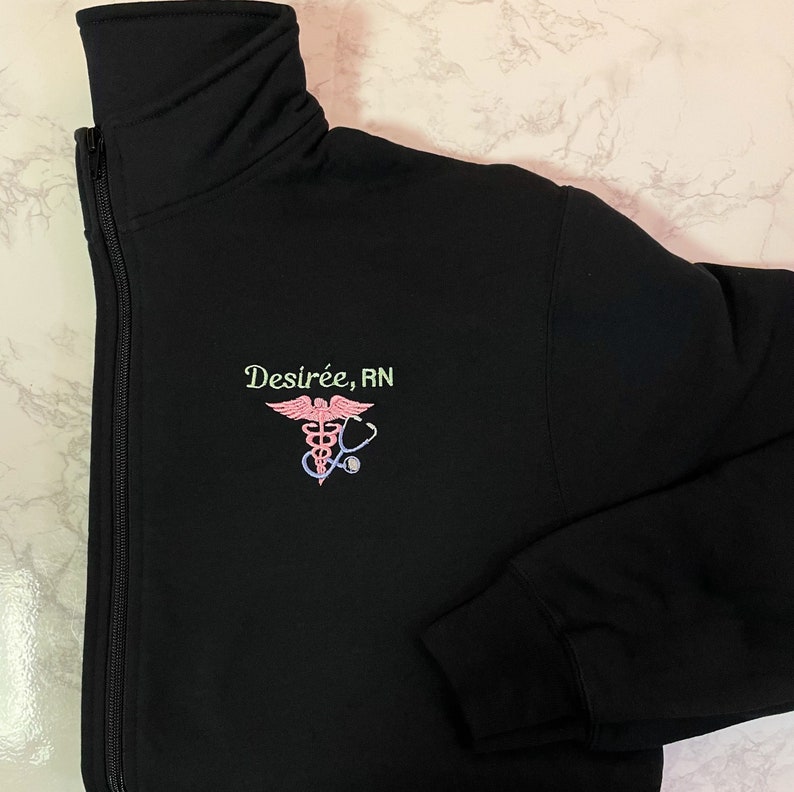 Personalized Embroidery Full Zip Nurse Sweatshirt With Pockets（glitter）