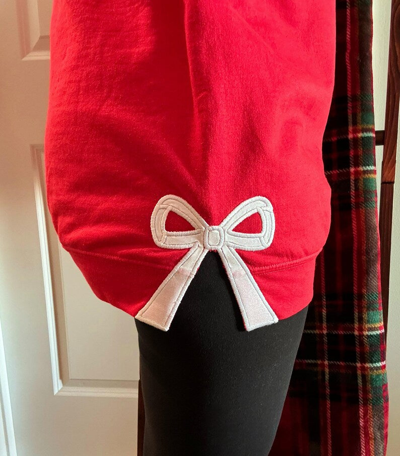 Custom Merry and Bright Glitter Embroidered Side Bow Sweatshirt