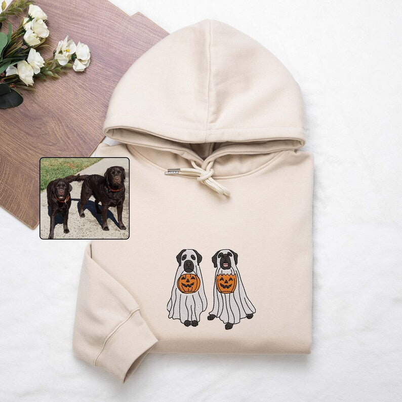 Custom Dog Embroidered Sweatshirt Halloween Ghost Dog Hoodie 👻