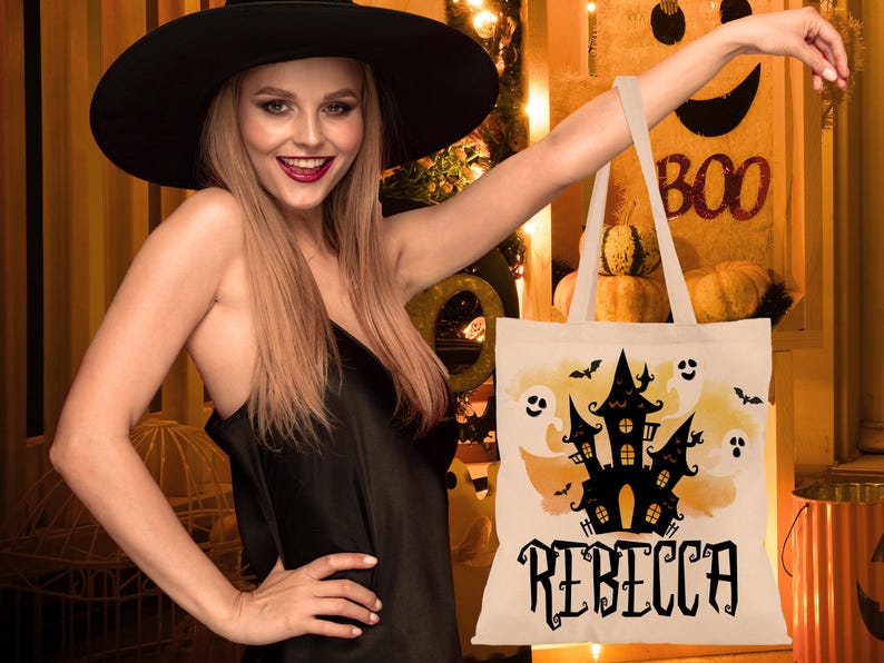 Personalized Halloween Tote Bag, Trick Or Treat Tote Bag - Halloween Bags for Kids