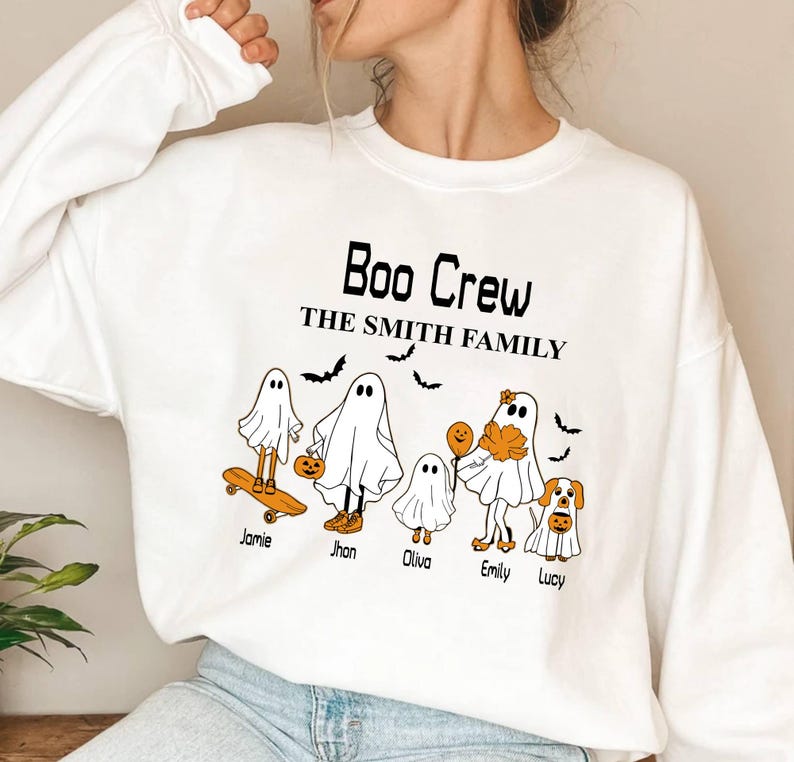 Custom Halloween Ghost Family Boo Crew Family Name Sweatshirt