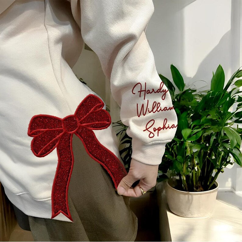 Personalized Mama Embroidered Glitter Side Bow Sweatshirt