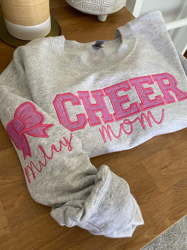 Personalized Embroidered Cheer Mom Glitter Sweatshirt