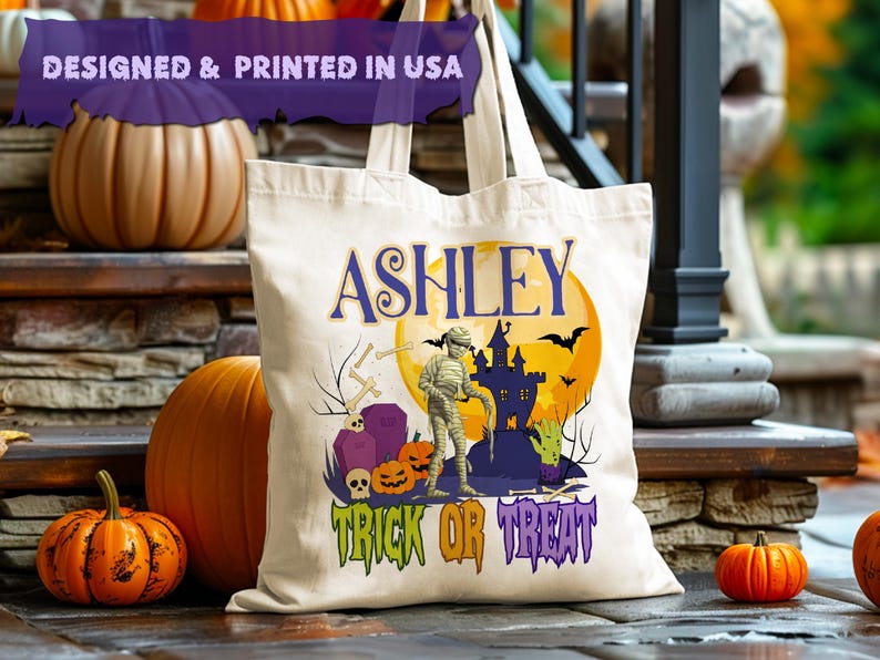 Custom Halloween Trick Or Treat Tote Bag - Candy Bags For Kids