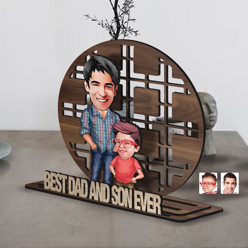 Personalized 3D Wooden Cartoon Father's Day Figurine Trinket, Custom Caricature Portrait, Style 5