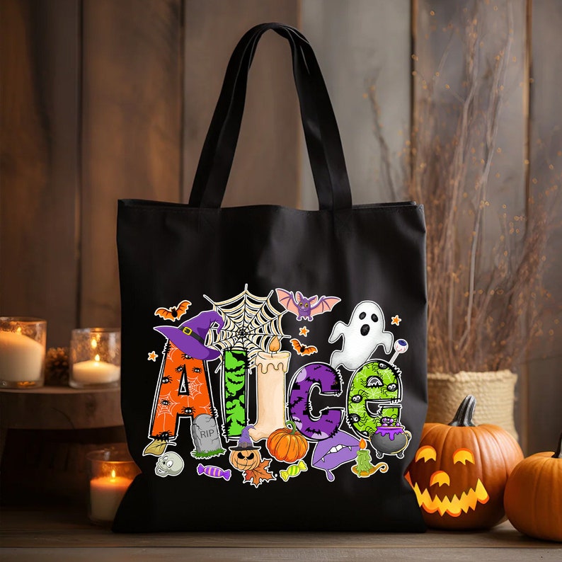 Customized Halloween Name Trick or Treat Bag, Halloween Treat Bags for Kids