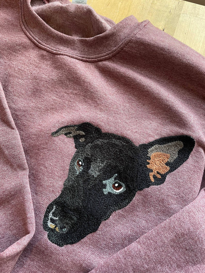 Custom Handmade Handcranked Chainstitch Embroidered Pet Portrait Sweatshirt