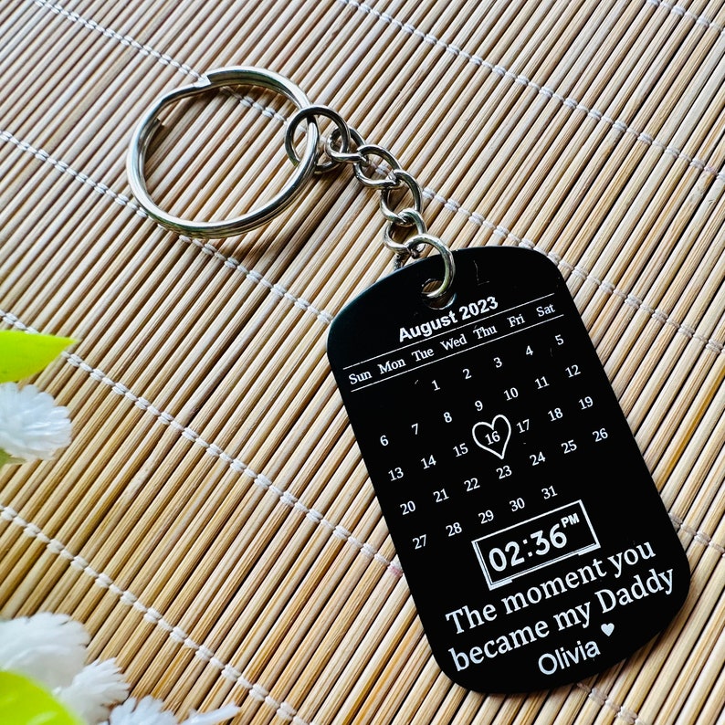 Custom Photo Key chain for Dad,Personalized Engraved Calendar Date Picture Key ring