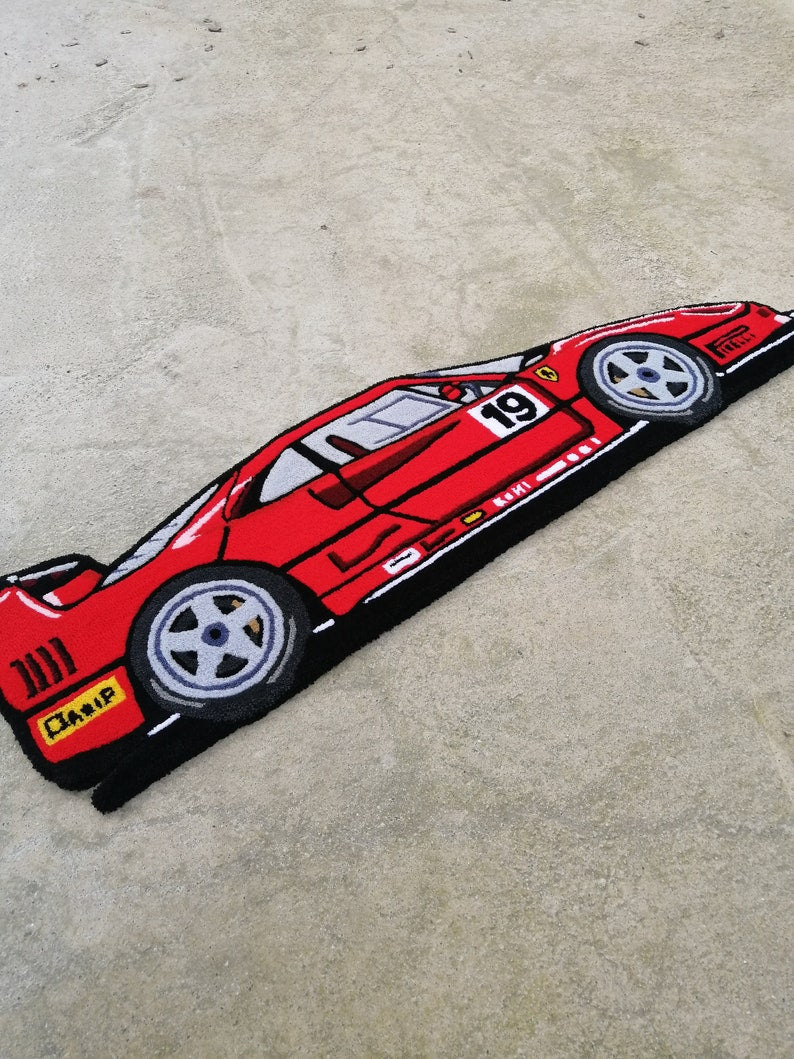 Racing Car Tufted Rug, F40 Handmade Car Rug, Home Decor Carpet