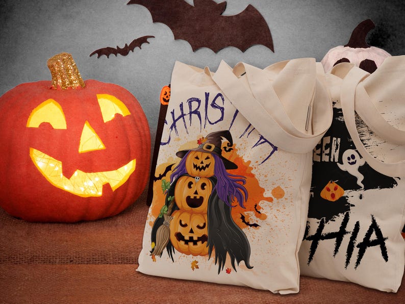 Personalized Halloween Tote Bag, Trick Or Treat Tote Bag - Halloween Bags for Kids