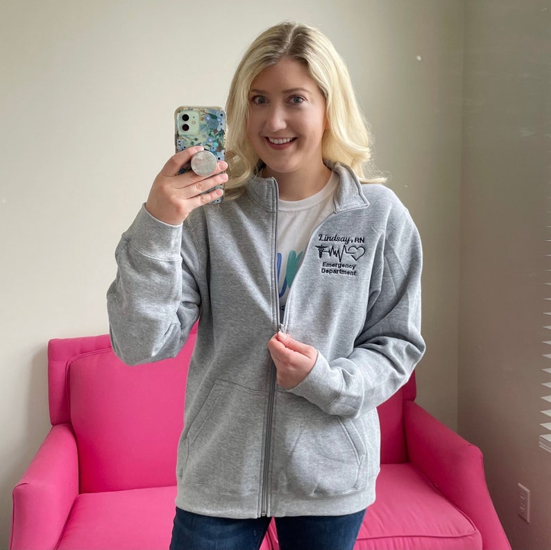 Custom Embroidered Nurse Full Zip Sweatshirt With Pockets