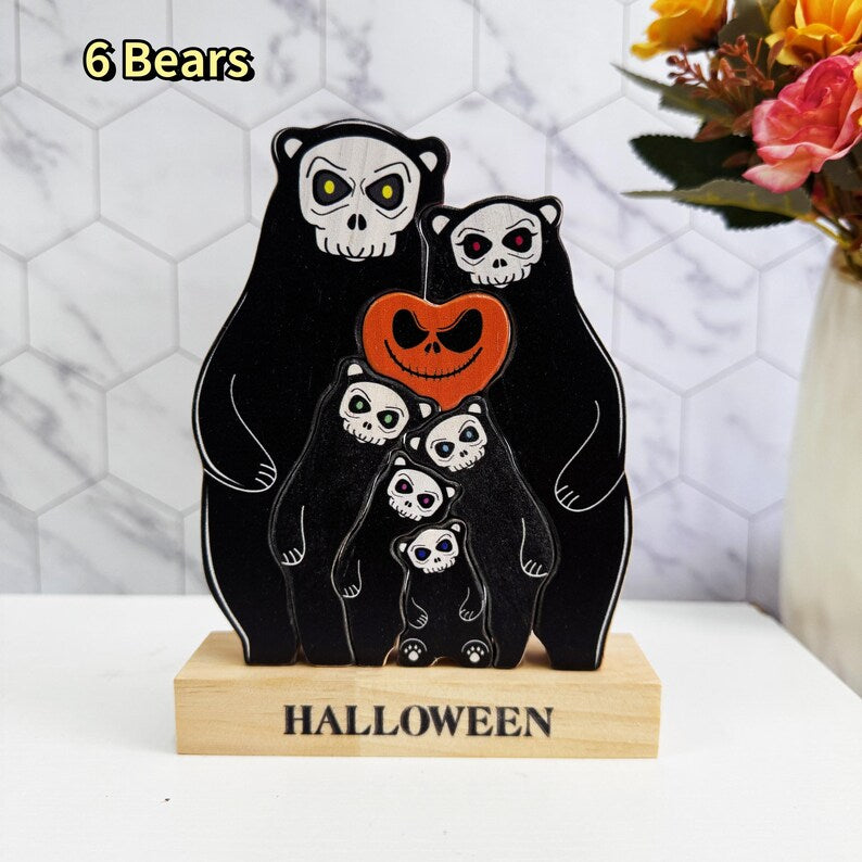 Custom Halloween Wooden Ghost Bear Family Puzzle