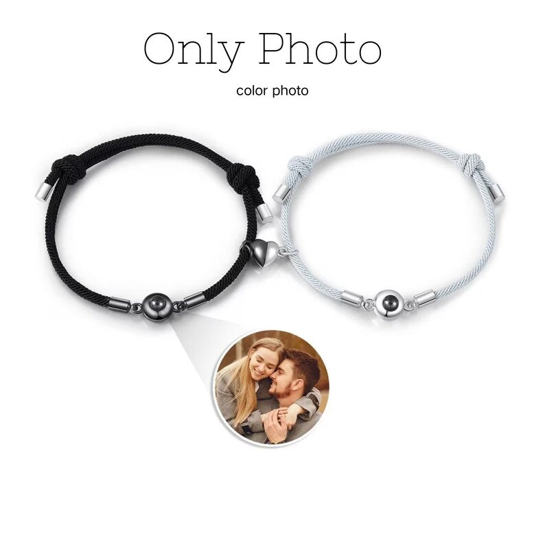 Set of 2 Photo Projection Bracelet,Magnetic Bracelets for Couples