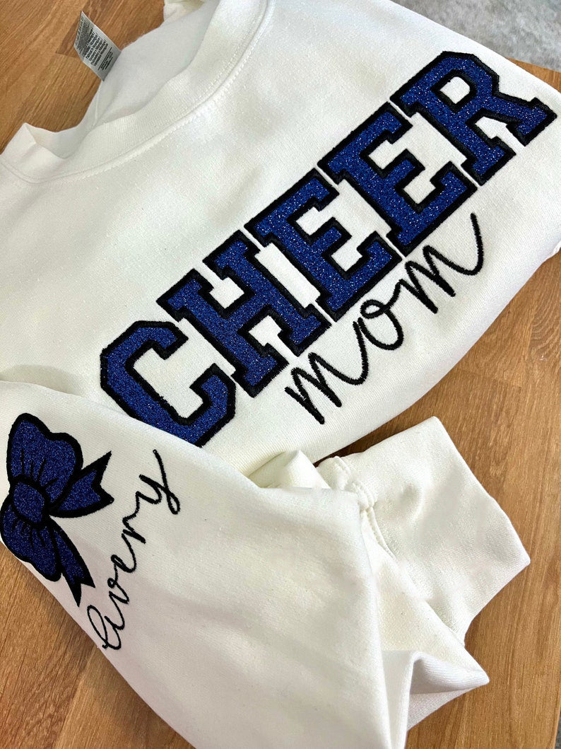 Personalized Embroidered Cheer Mom Glitter Sweatshirt