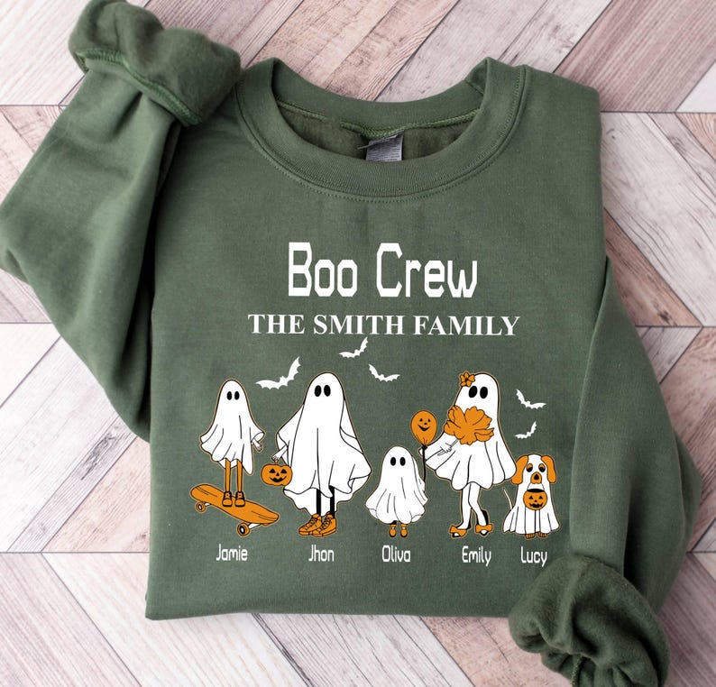 Custom Halloween Ghost Family Boo Crew Family Name Sweatshirt