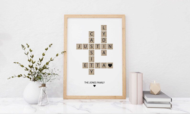 Personalized Family Name Sign, Crossword Scrabble Print