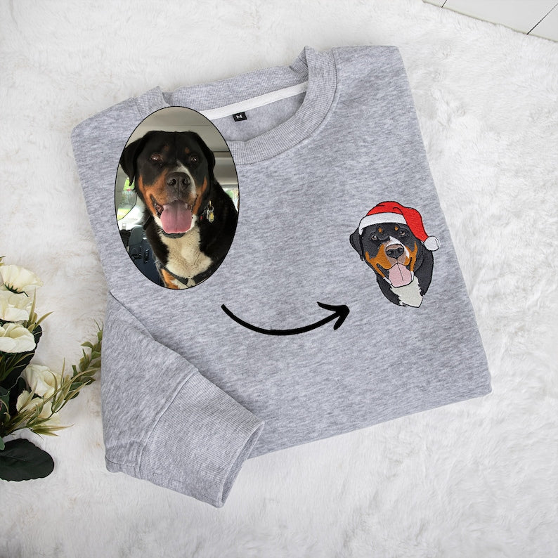 Custom Christmas Dog Sweatshirt Embroidered Dog Sweatshirt Christmas Dog Sweatshirt Pet Lover