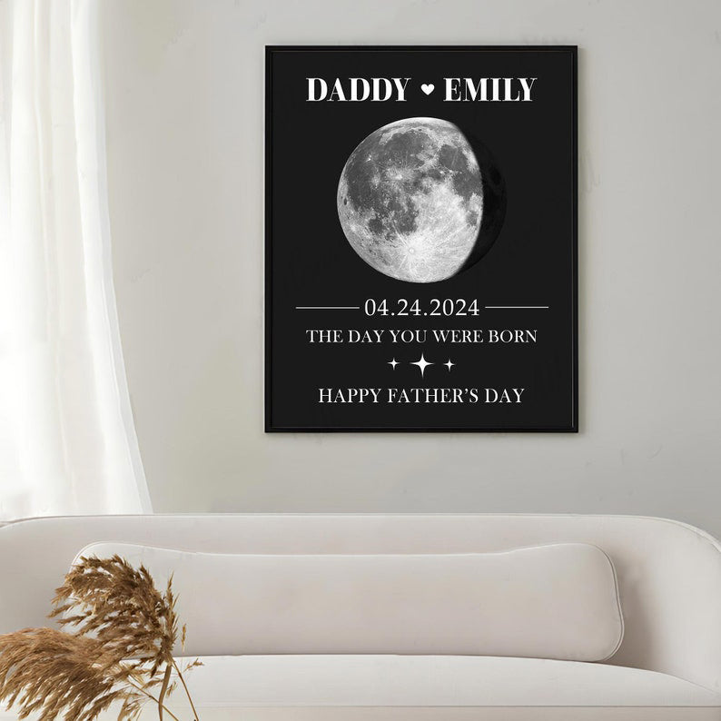 Custom Moon Phase by Date Wall Art Gift for New Dad