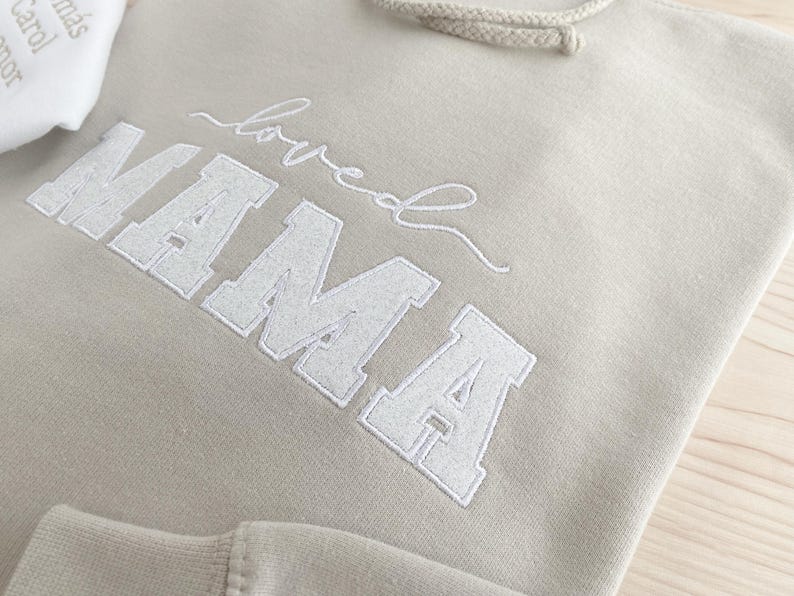 Custom Embroidered Mama Sweatshirt with Child's Name on Sleeve, Personalized Mom Shirt