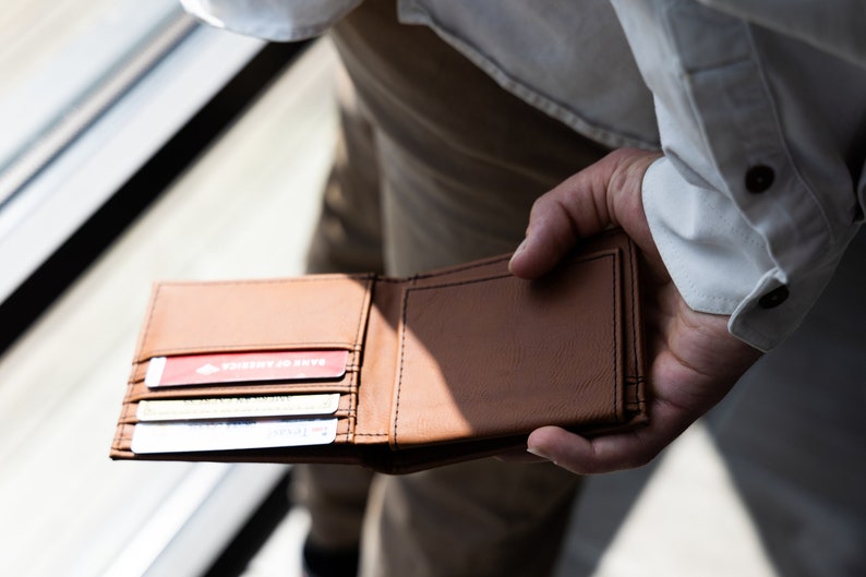 Personalized Kids Name Leather Wallet for Dad, Custom Father's Day Gift