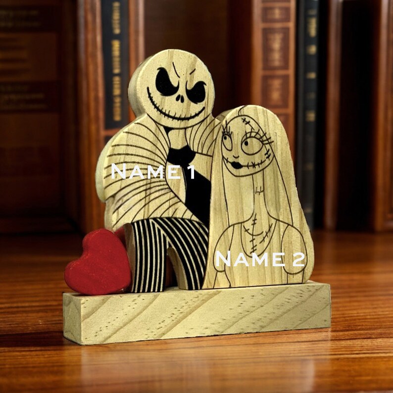 Custom Halloween Wooden Ghost Couple with Names, Indoor Ghost Bride Puzzle Decor