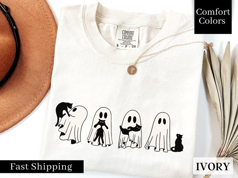 Comfort Colors Сute Ghost Cat Shirt, Ghost Cat t-shirt