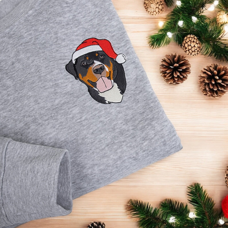 Custom Christmas Dog Sweatshirt Embroidered Dog Sweatshirt Christmas Dog Sweatshirt Pet Lover