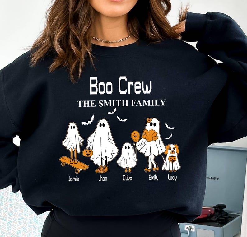 Custom Halloween Ghost Family Boo Crew Family Name Sweatshirt