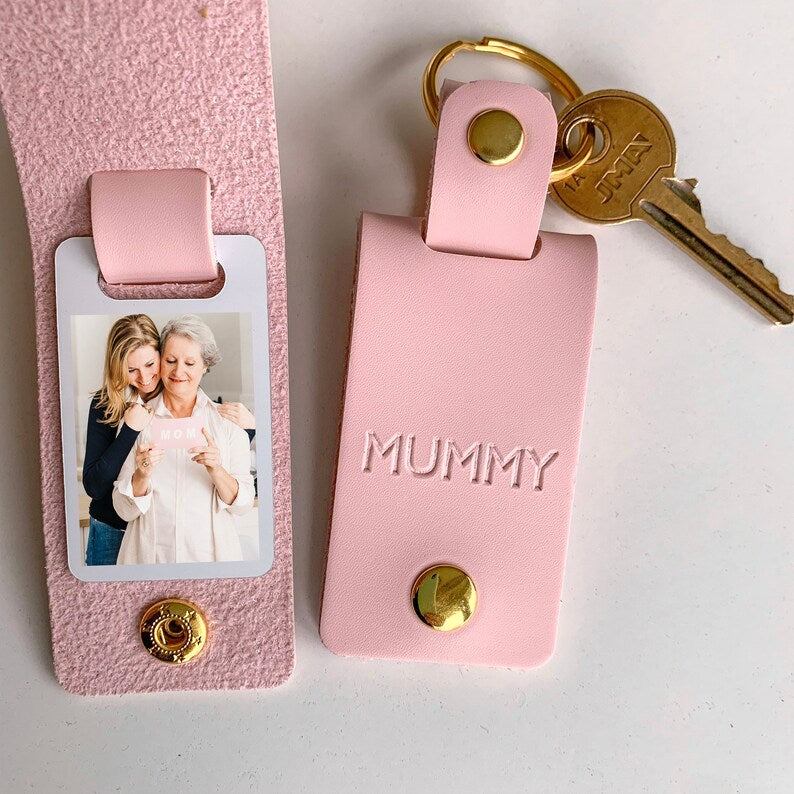 Custom Mummy Photo Keyring,Vegan Leather Photo Keychain