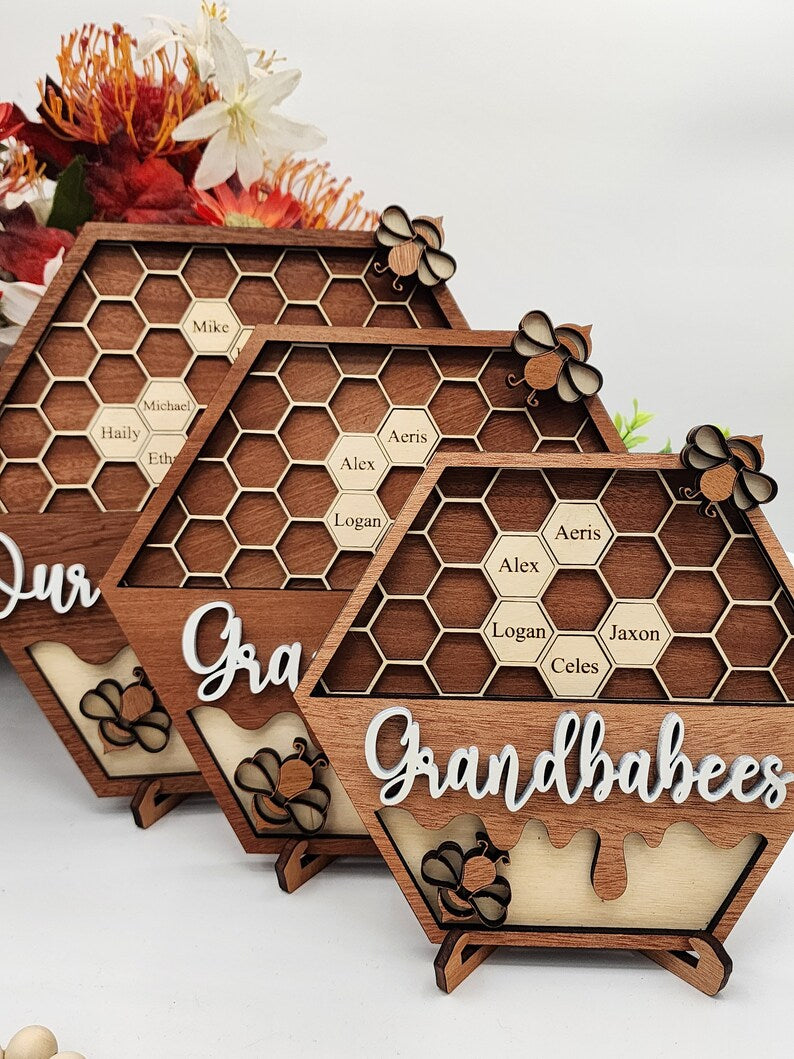 Personalized Bee Hive Family Tree Plaque Mothers Day Gift Grandparents Gift Home Decor