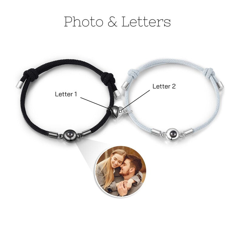 Set of 2 Photo Projection Bracelet,Magnetic Bracelets for Couples