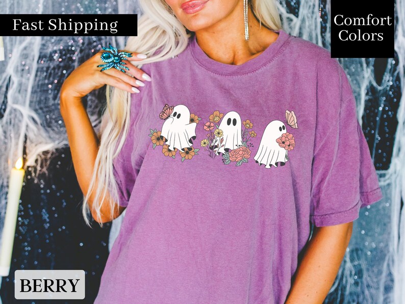 Comfort Colors Retro Ghost Shirt, Vintage Floral Ghost Halloween Shirt