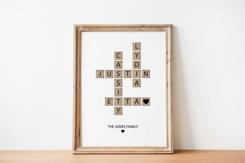 Personalized Family Name Sign, Crossword Scrabble Print