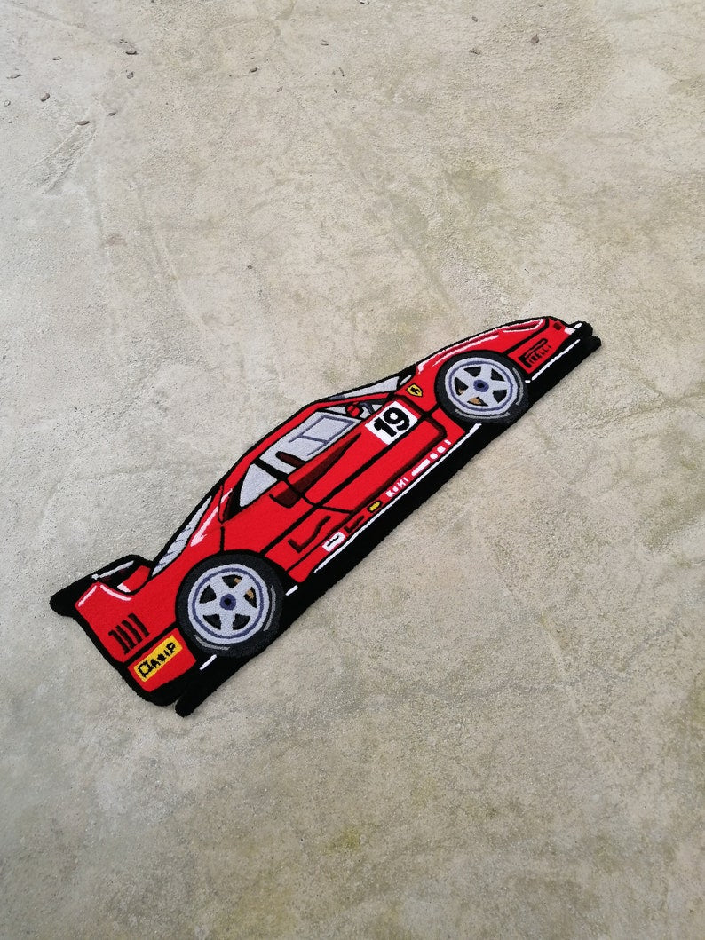 Racing Car Tufted Rug, F40 Handmade Car Rug, Home Decor Carpet