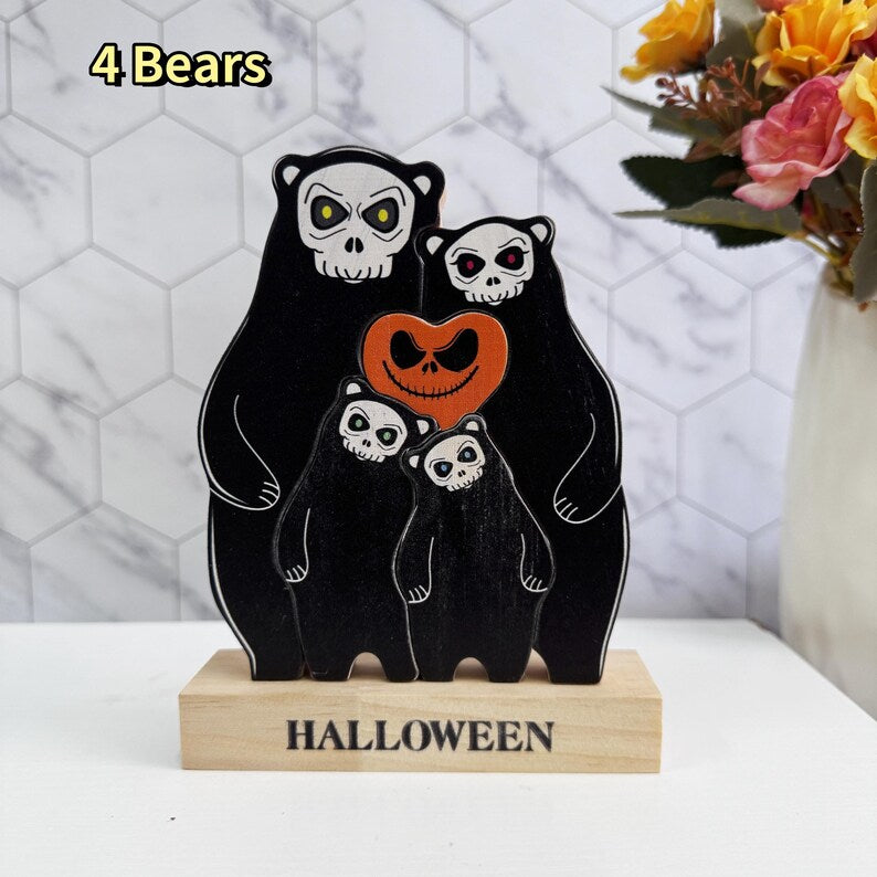 Custom Halloween Wooden Ghost Bear Family Puzzle