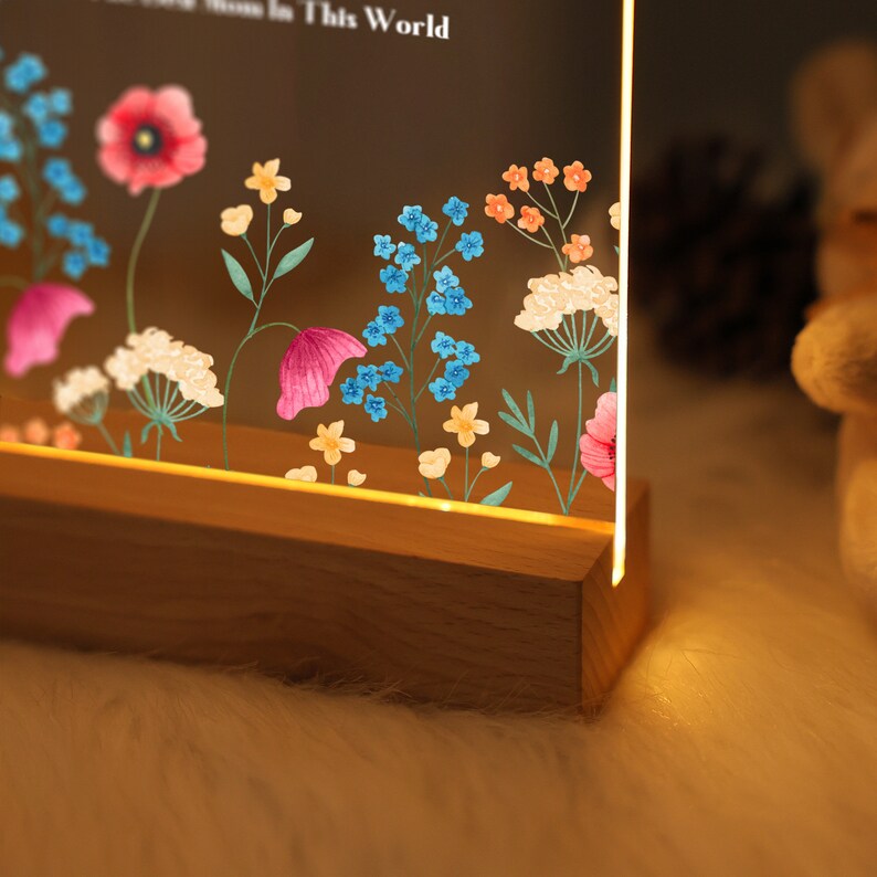 Custom Personalized Photo with Birth Flower Night Light for Mother's Day Gift