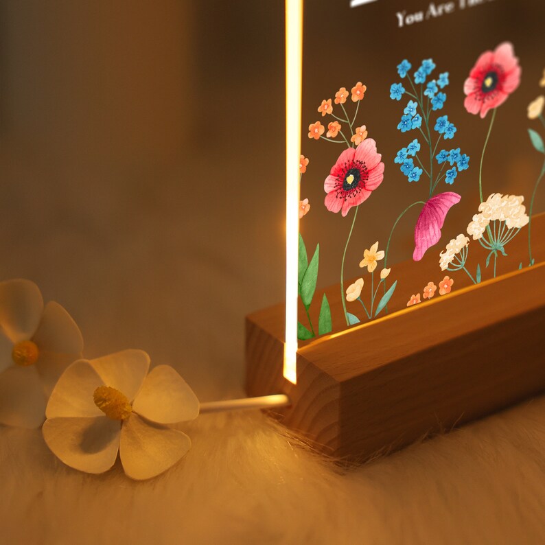 Custom Personalized Photo with Birth Flower Night Light for Mother's Day Gift