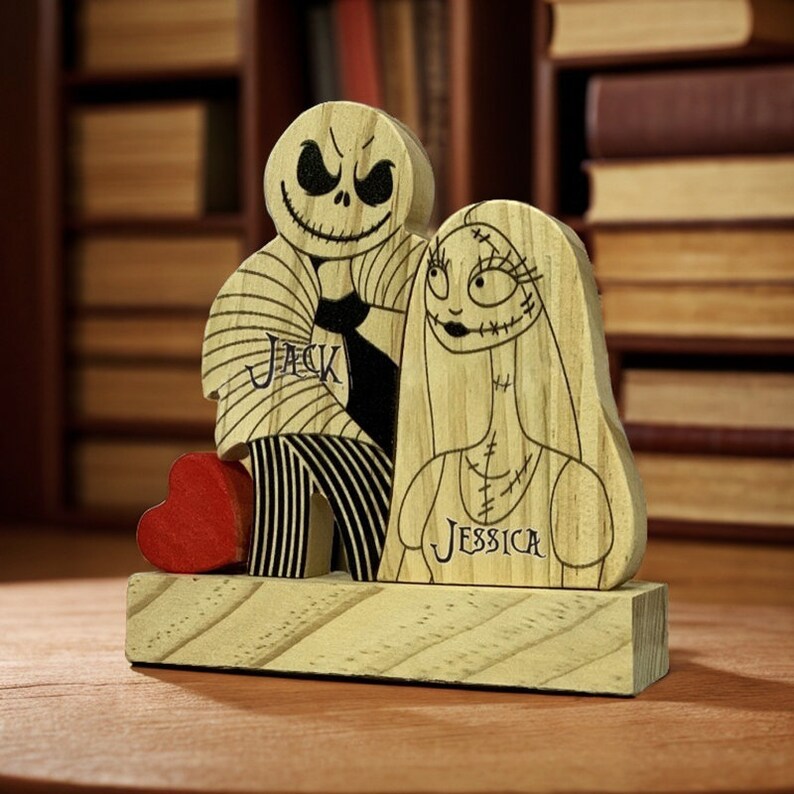 Custom Halloween Wooden Ghost Couple with Names, Indoor Ghost Bride Puzzle Decor