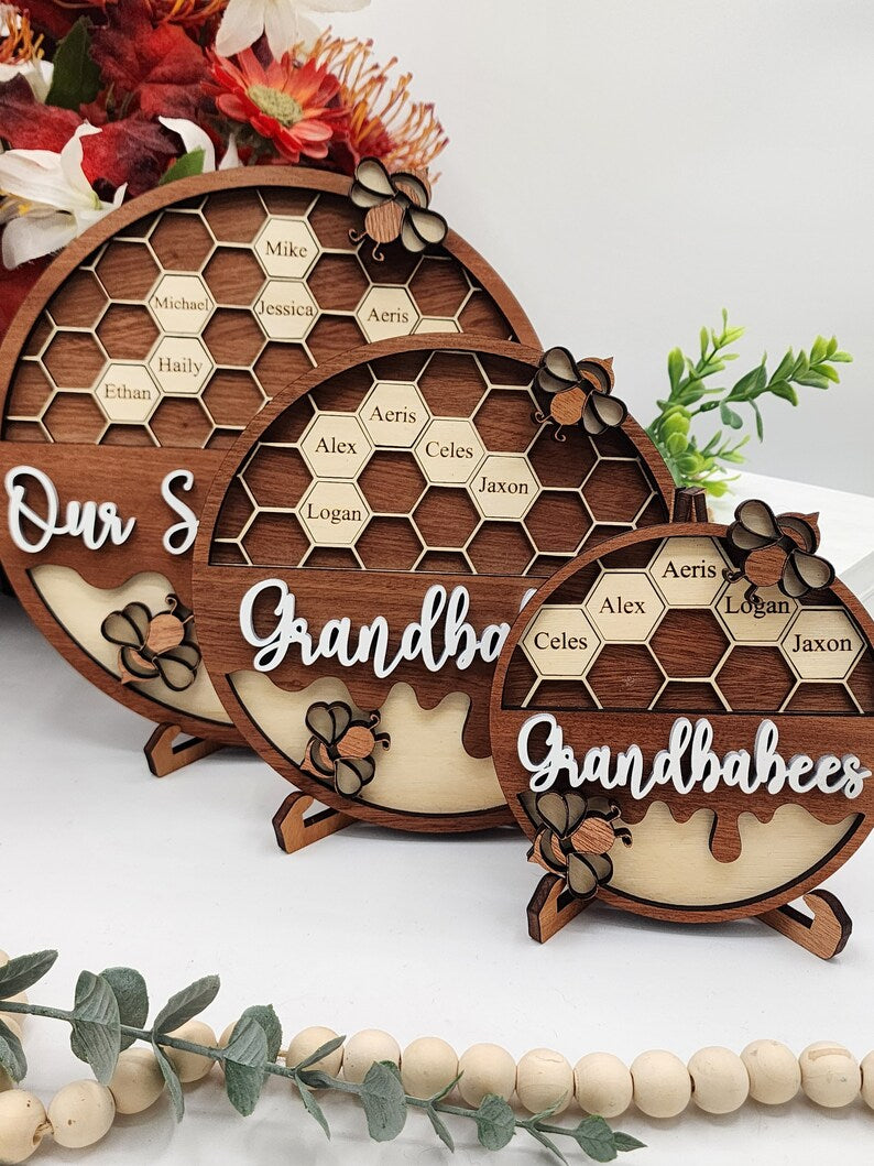 Personalized Bee Hive Family Tree Plaque Mothers Day Gift Grandparents Gift Home Decor