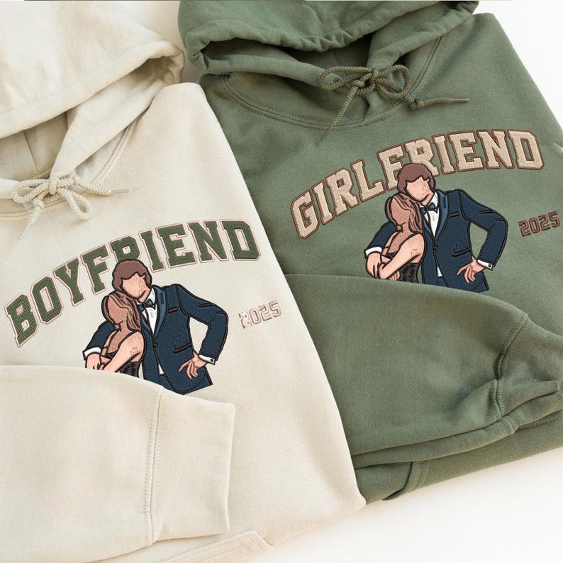 Custom Embroidered Couple Portrait Photo Hoodie