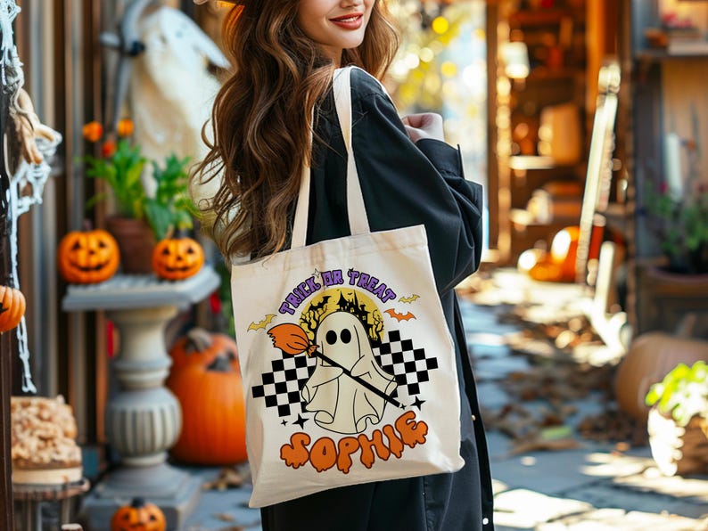 Custom Halloween Trick Or Treat Tote Bag - Candy Bags For Kids