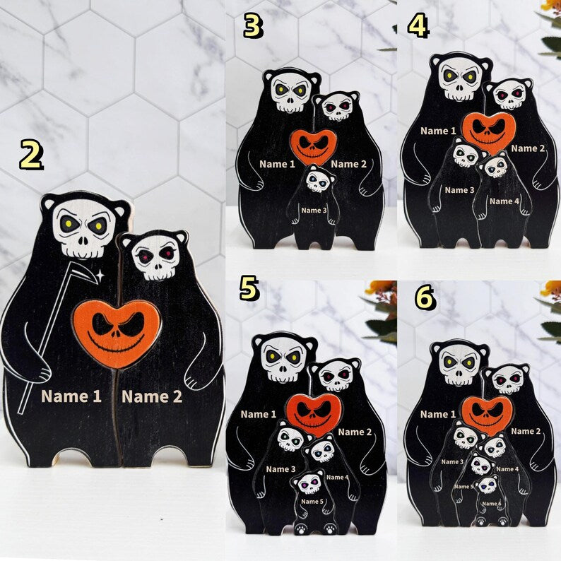 Custom Halloween Wooden Ghost Bear Family Puzzle