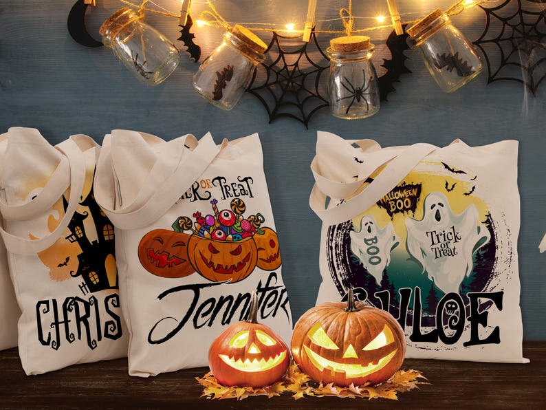 Personalized Halloween Tote Bag, Trick Or Treat Tote Bag - Halloween Bags for Kids