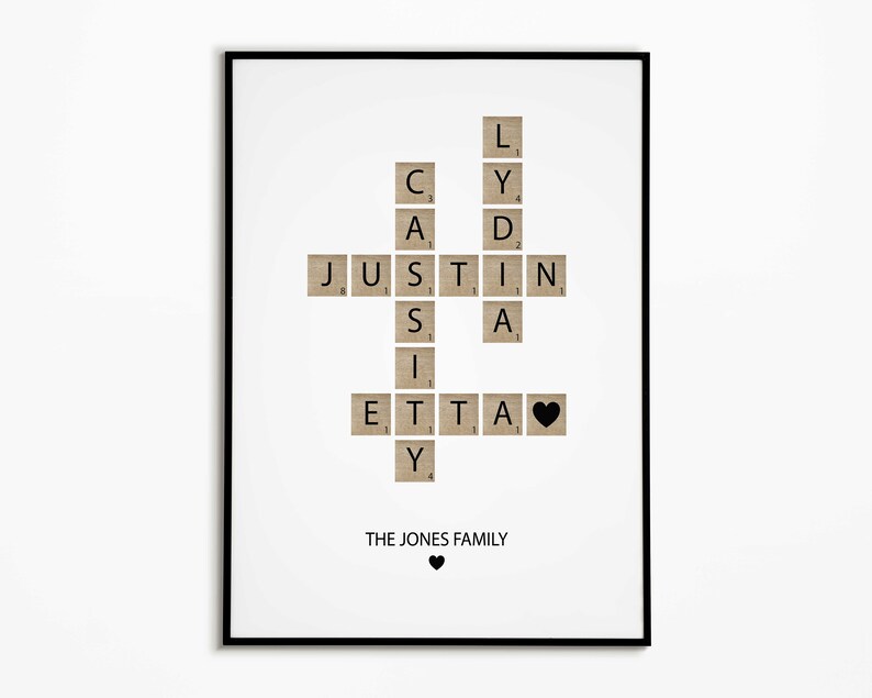 Personalized Family Name Sign, Crossword Scrabble Print