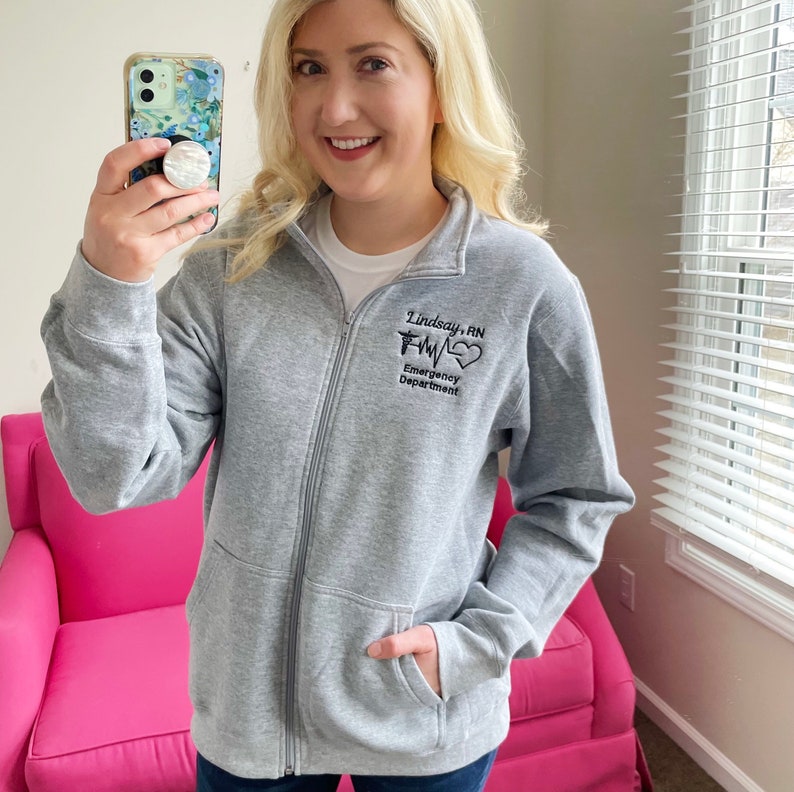 Custom Embroidered Nurse Full Zip Sweatshirt With Pockets